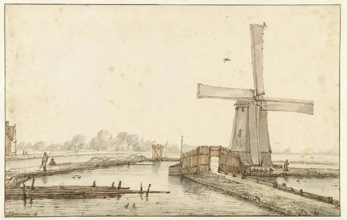Framed Print : The windmill on the water, 1660-1677. Creator: Anthonie van Borssom Framed Print : The windmill on the water, 1660-1677. Creator: Anthonie van Borssom