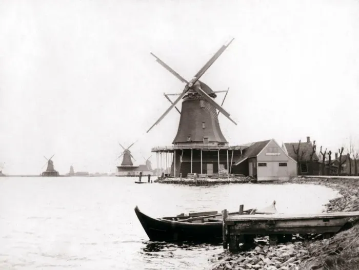 Framed Print : Windmills, Laandam, Netherlands, 1898. Artist: James Batkin Framed Print : Windmills, Laandam, Netherlands, 1898. Artist: James Batkin