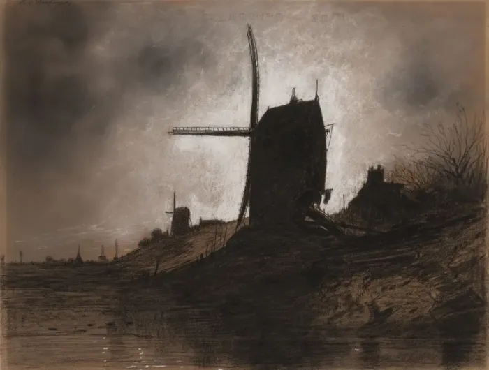 Framed Print : Windmills in a Landscape. Creator: Eugene Deshayes (French, 1828-1890) Framed Print : Windmills in a Landscape. Creator: Eugene Deshayes (French, 1828-1890)