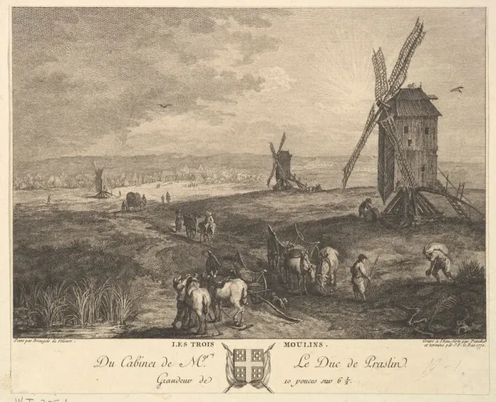 Framed Print : The Three Windmills (Les Trois Moulins) after a painting in the collection of the Duc de Framed Print : The Three Windmills (Les Trois Moulins) after a painting in the collection of the Duc de