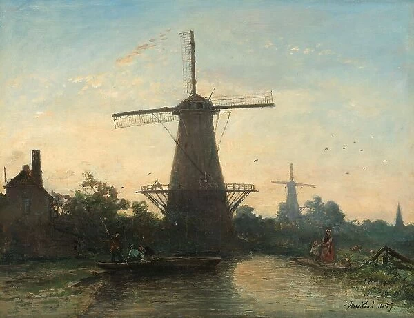 Windmills near Rotterdam, 1857. Creator: Johan Barthold Jongkind