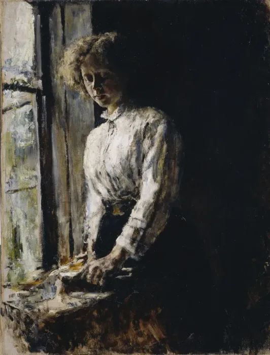 Framed Print : At the window. Portrait of Olga Fyodorovna Trubnikova, 1886. Artist: Serov, Valentin Alexandrovich (1865-1911) Framed Print : At the window. Portrait of Olga Fyodorovna Trubnikova, 1886. Artist: Serov, Valentin Alexandrovich (1865-1911)
