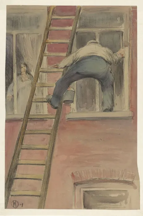 Framed Print : Window washer, 1904. Creator: Herman Heyenbrock Framed Print : Window washer, 1904. Creator: Herman Heyenbrock