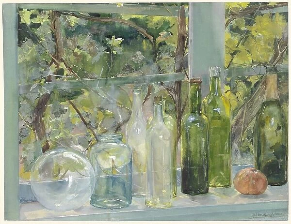 Windowsill with Bottles, a Glass Globe and an Apple, c.1892. Creator: Menso Kamerlingh Onnes
