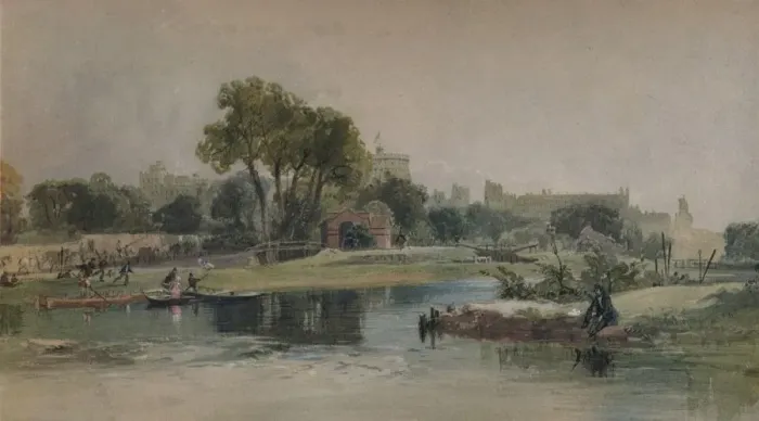 Framed Print : Windsor Castle from the Eton Play Ground, c1838. Artist: James Baker Pyne Framed Print : Windsor Castle from the Eton Play Ground, c1838. Artist: James Baker Pyne