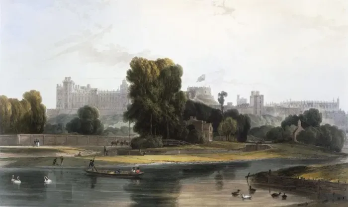 Framed Print : Windsor Castle from the River Thames at Eton, c1827-30. Creator: William Daniell (1769-1837) Framed Print : Windsor Castle from the River Thames at Eton, c1827-30. Creator: William Daniell (1769-1837)