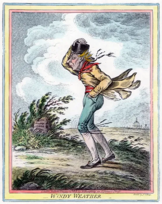 Framed Print : Windy Weather, 1808. Artist: James Gillray Framed Print : Windy Weather, 1808. Artist: James Gillray