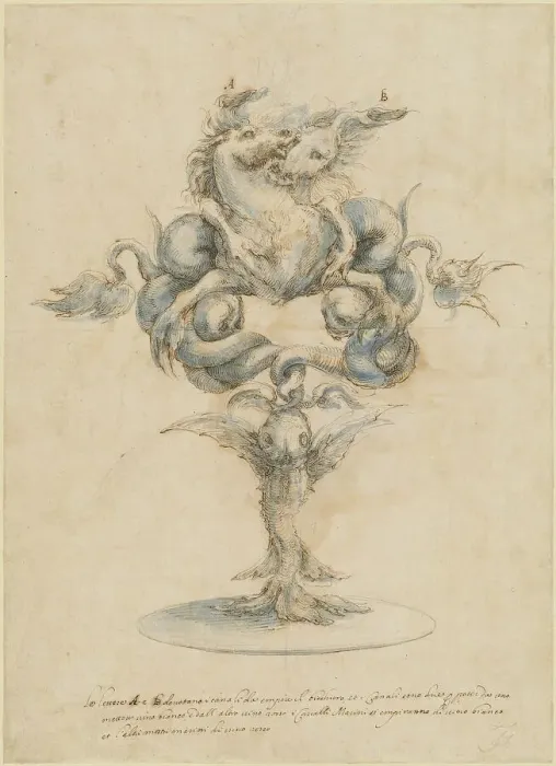 Framed Print : A Wine Decanter with Two Fighting Sea Horses, 1650 / 1670. Creator: Master of the Medici Banquet Decanters Framed Print : A Wine Decanter with Two Fighting Sea Horses, 1650 / 1670. Creator: Master of the Medici Banquet Decanters