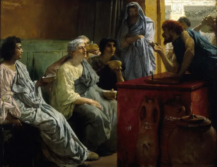 Framed Print : The Wine Shop, 1869-1874. Artist: Sir Lawrence Alma-Tadema Framed Print : The Wine Shop, 1869-1874. Artist: Sir Lawrence Alma-Tadema
