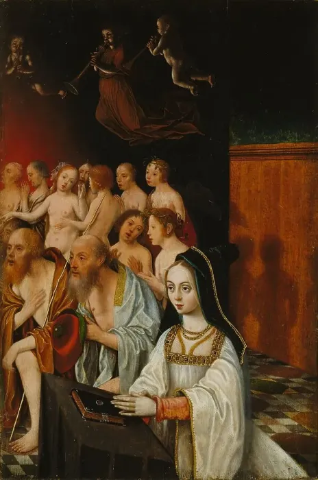 Framed Print : Wing of a Diptych with the Souls of the Just and a Donor, 1520. Creator: Jan Mostaert Framed Print : Wing of a Diptych with the Souls of the Just and a Donor, 1520. Creator: Jan Mostaert