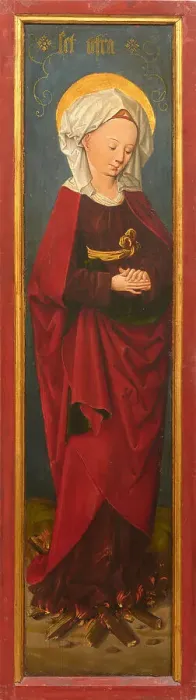 Framed Print : Wing of a triptych: Saint Afra at the stake, c. 1497. Creator: Master of Augsburg (active ca 1497) Framed Print : Wing of a triptych: Saint Afra at the stake, c. 1497. Creator: Master of Augsburg (active ca 1497)