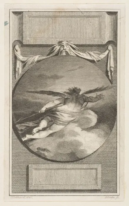 Framed Print : Winged Figure Flying Through Clouds, ca. 1780-87. Creator: William Blake Framed Print : Winged Figure Flying Through Clouds, ca. 1780-87. Creator: William Blake