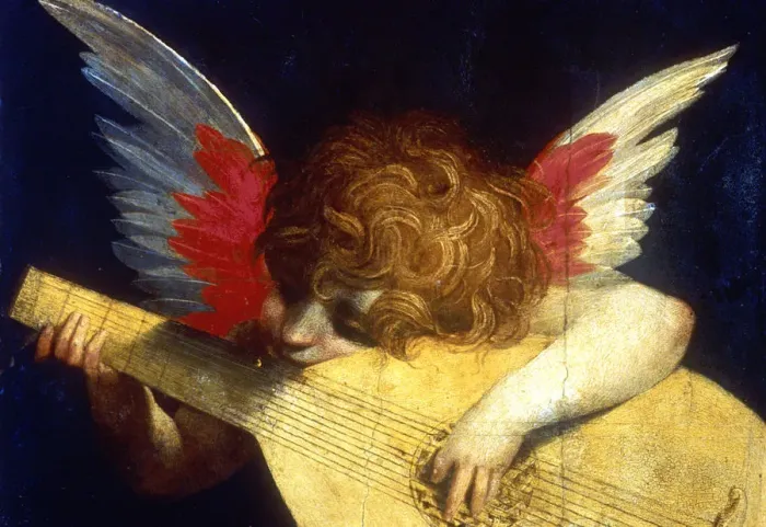 Framed Print : Winged Putto Playing a Lute, 16th century. Artist: Fiorentino Rossi Framed Print : Winged Putto Playing a Lute, 16th century. Artist: Fiorentino Rossi