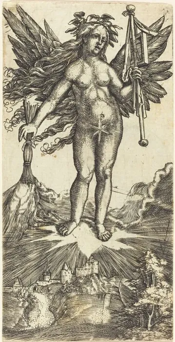 Framed Print : Winged Woman on a Star, c. 1515 / 1518. Creator: Albrecht Altdorfer Framed Print : Winged Woman on a Star, c. 1515 / 1518. Creator: Albrecht Altdorfer