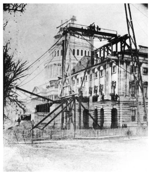 Framed Print : One of the wings of the Capitol near completion, Washington DC, USA, c1860 (1955) Framed Print : One of the wings of the Capitol near completion, Washington DC, USA, c1860 (1955)
