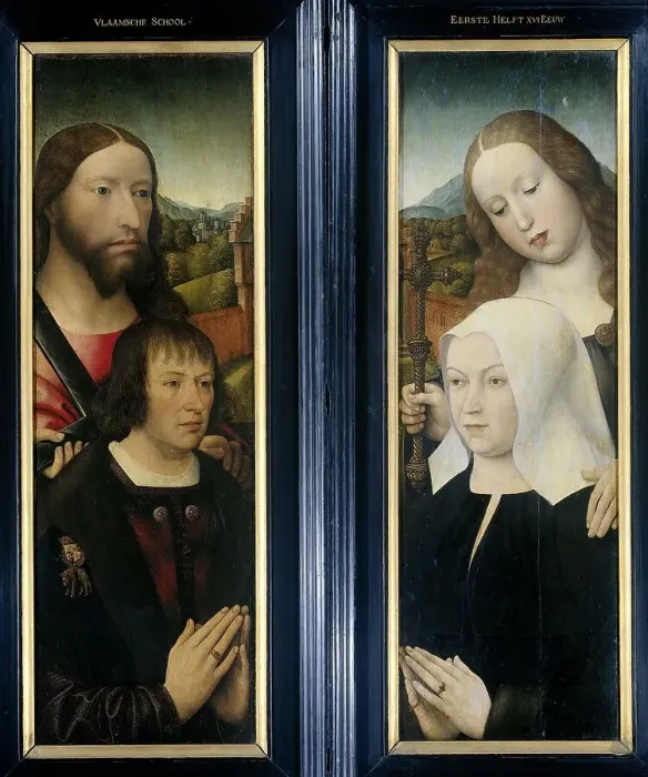 Framed Print : Two Wings of a Triptych with the Donor, Thomas Isaacq, accompanied by Saint Thomas... c.1505-c.1510 Creator: Master of the Legend of the Magdalen Framed Print : Two Wings of a Triptych with the Donor, Thomas Isaacq, accompanied by Saint Thomas... c.1505-c.1510 Creator: Master of the Legend of the Magdalen