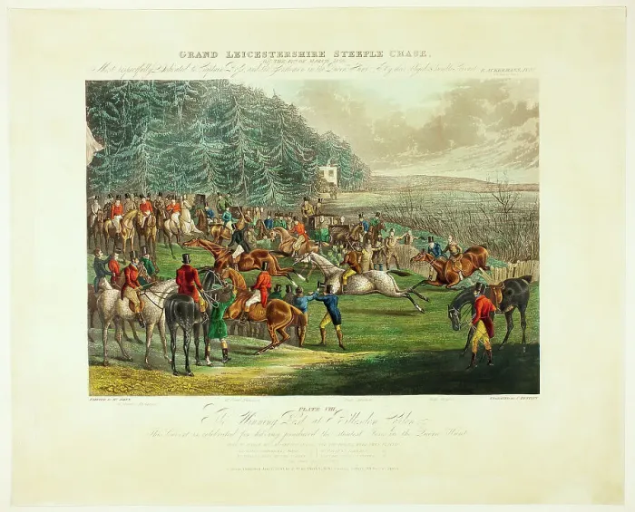 Framed Print : The Winning Post, from The Grand Steeplechase over Leicestershire, published 1830. Creator: Charles Bentley Framed Print : The Winning Post, from The Grand Steeplechase over Leicestershire, published 1830. Creator: Charles Bentley