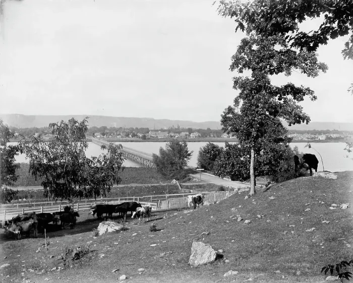 Framed Print : Winona from bluffs west of city, between 1880 and 1899. Creator: Unknown Framed Print : Winona from bluffs west of city, between 1880 and 1899. Creator: Unknown
