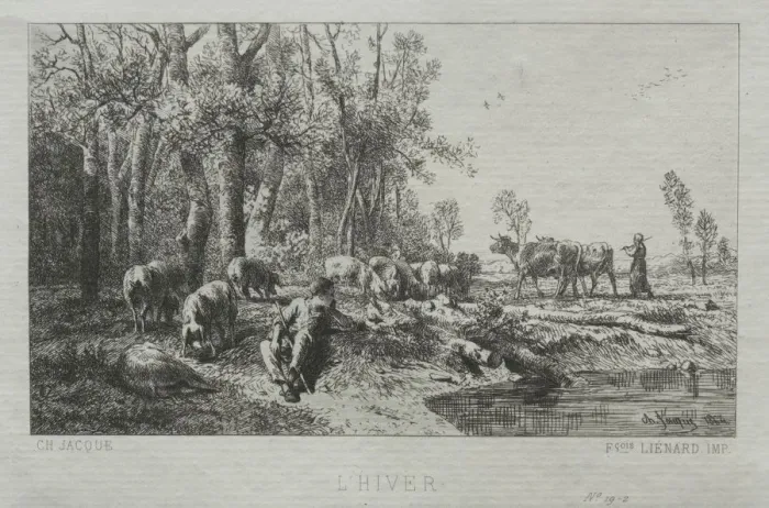 Framed Print : Winter, 1864. Creator: Charles-Emile Jacque (French, 1813-1894) Framed Print : Winter, 1864. Creator: Charles-Emile Jacque (French, 1813-1894)