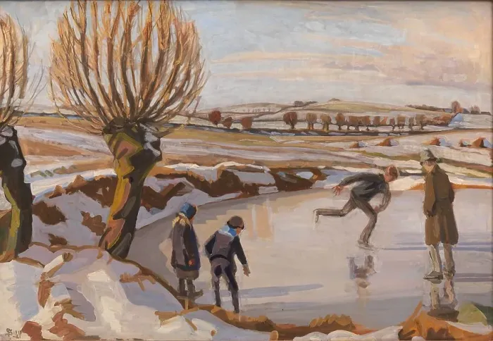 Framed Print : Winter has come, landscape with skating rink, 1919-1921. Creator: Fritz Syberg Framed Print : Winter has come, landscape with skating rink, 1919-1921. Creator: Fritz Syberg