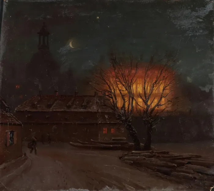 Framed Print : Winter Evening in Dresden, 1845. Creator: Knud Baade Framed Print : Winter Evening in Dresden, 1845. Creator: Knud Baade