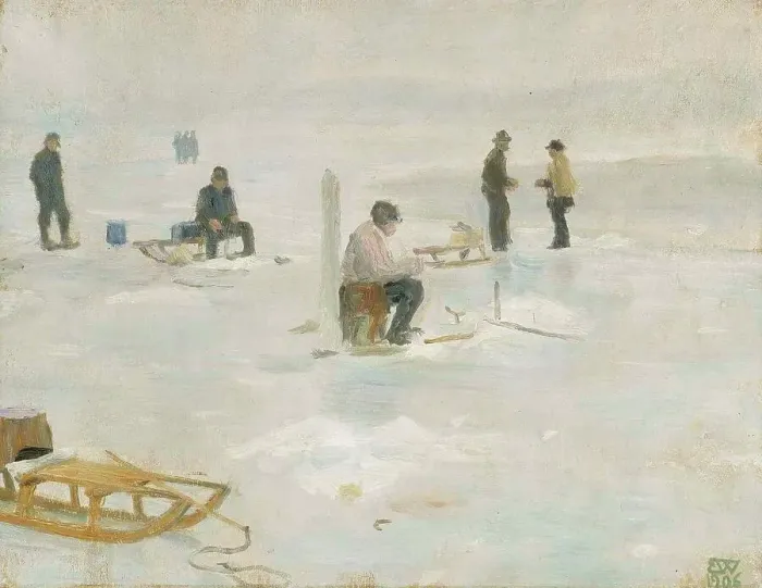 Framed Print : Winter Fishing, 1906. Creator: Erik Werenskiold Framed Print : Winter Fishing, 1906. Creator: Erik Werenskiold