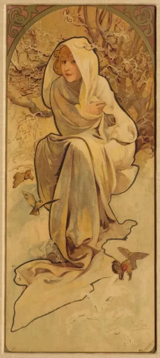 Framed Print : Winter (From the Series Les Saisons), c. 1900. Creator: Mucha, Alfons Marie (1860-1939) Framed Print : Winter (From the Series Les Saisons), c. 1900. Creator: Mucha, Alfons Marie (1860-1939)
