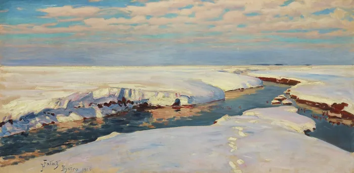 Framed Print : Winter Landscape, 1915. Creator: Julian Falat Framed Print : Winter Landscape, 1915. Creator: Julian Falat