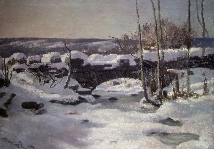 Framed Print : Winter Landscape with Bridge, 1904. Creator: Fredrik Jonas Lucian Botfield Collett Framed Print : Winter Landscape with Bridge, 1904. Creator: Fredrik Jonas Lucian Botfield Collett