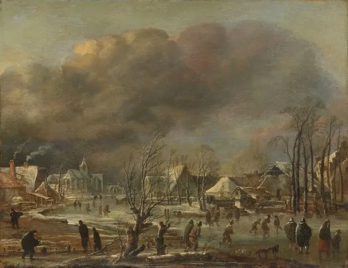 Framed Print : Winter Landscape with Church and Farmhouses, c.1775. Creator: Unknown Framed Print : Winter Landscape with Church and Farmhouses, c.1775. Creator: Unknown