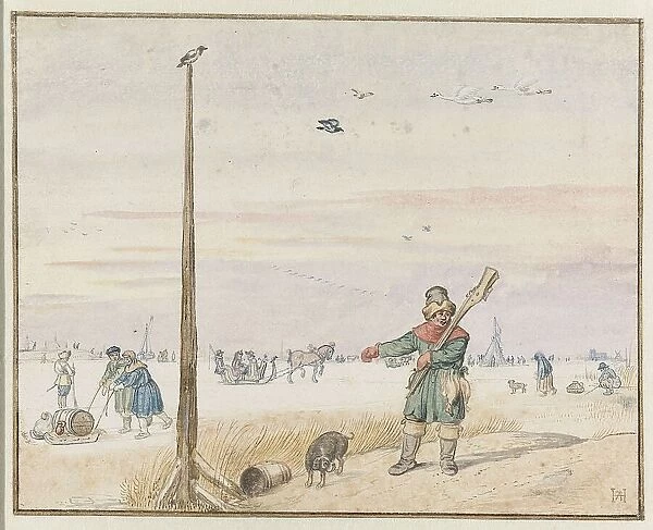 Winter Landscape with a Duck Hunter with Game in his Belt and his Gun over his... c.1625-c.1630. Creator: Hendrick Avercamp