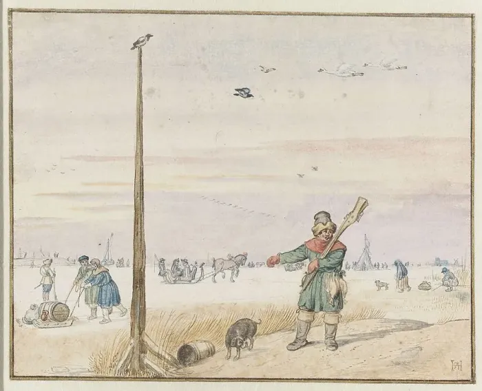 Framed Print : Winter Landscape with a Duck Hunter with Game in his Belt and his Gun over his... c.1625-c.1630. Creator: Hendrick Avercamp Framed Print : Winter Landscape with a Duck Hunter with Game in his Belt and his Gun over his... c.1625-c.1630. Creator: Hendrick Avercamp