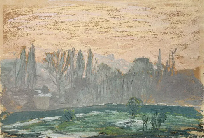 Framed Print : Winter Landscape with Evening Sky. Artist: Monet, Claude (1840-1926) Framed Print : Winter Landscape with Evening Sky. Artist: Monet, Claude (1840-1926)