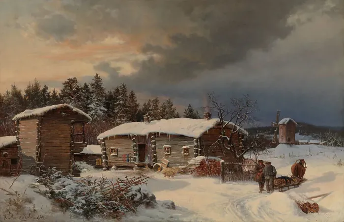 Framed Print : Winter Landscape with Farmhouse in Häme, 1866. Creator: Hjalmar Munsterhjelm Framed Print : Winter Landscape with Farmhouse in Häme, 1866. Creator: Hjalmar Munsterhjelm