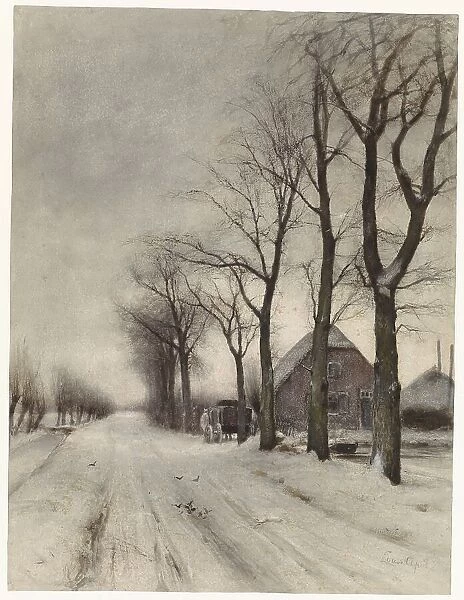 Winter landscape with farmhouse and row of trees, 1860-1892. Creator: Louis Apol