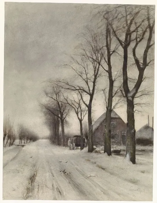 Framed Print : Winter landscape with farmhouse and row of trees, 1860-1892. Creator: Louis Apol Framed Print : Winter landscape with farmhouse and row of trees, 1860-1892. Creator: Louis Apol