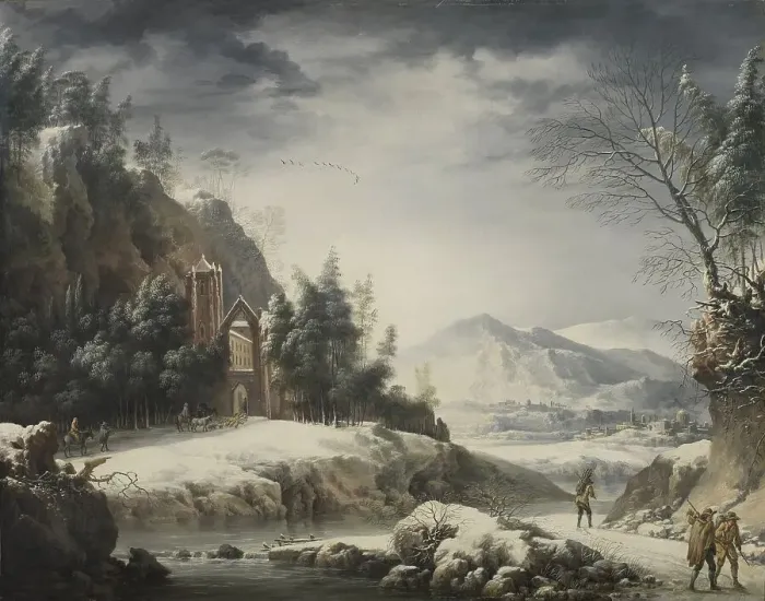 Framed Print : Winter Landscape with Figures, 1750. Creator: Francesco Foschi Framed Print : Winter Landscape with Figures, 1750. Creator: Francesco Foschi