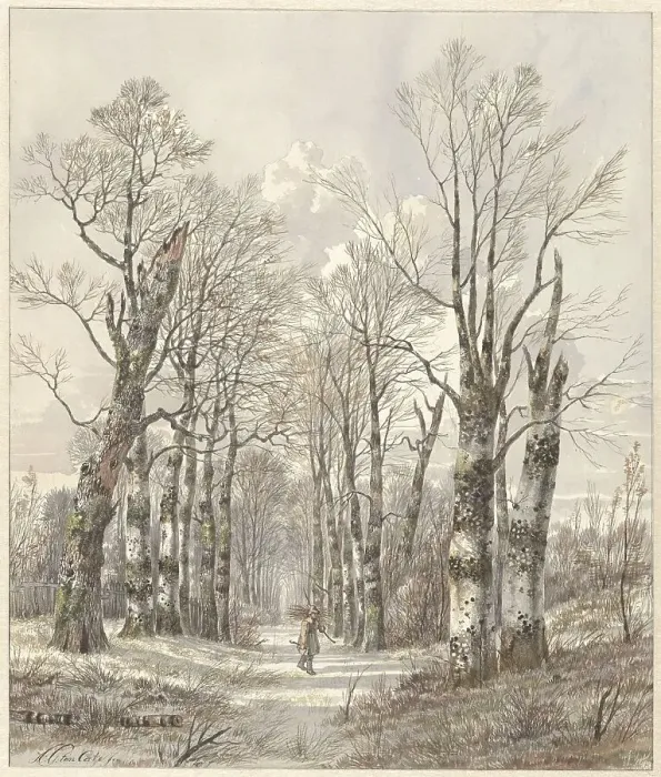 Framed Print : Winter landscape with firewood gatherer on forest path, 1813-1856. Creator: Hendrik Gerrit ten Cate Framed Print : Winter landscape with firewood gatherer on forest path, 1813-1856. Creator: Hendrik Gerrit ten Cate
