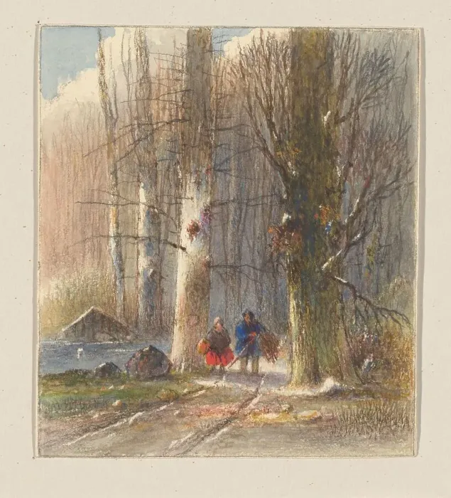 Framed Print : Winter landscape: two firewood gatherers coming out of the forest, 1865. Creator: Johannes Petrus Waterloo Framed Print : Winter landscape: two firewood gatherers coming out of the forest, 1865. Creator: Johannes Petrus Waterloo