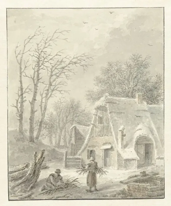 Framed Print : Winter landscape with firewood gatherers near a farm, 1838. Creator: Pieter Barbiers Framed Print : Winter landscape with firewood gatherers near a farm, 1838. Creator: Pieter Barbiers