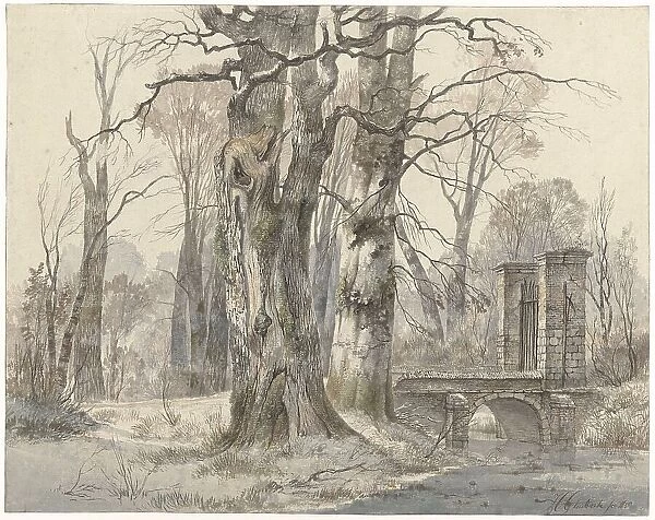 Winter landscape with gate between trees, 1835. Creator: Hendrik Gerrit ten Cate