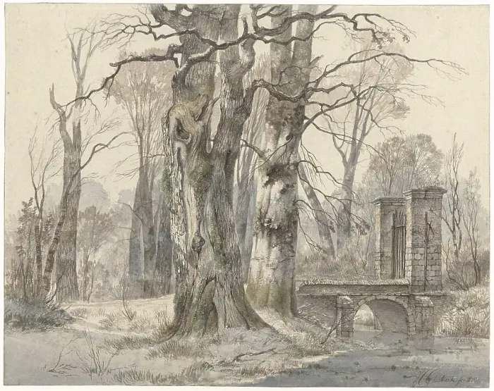 Framed Print : Winter landscape with gate between trees, 1835. Creator: Hendrik Gerrit ten Cate Framed Print : Winter landscape with gate between trees, 1835. Creator: Hendrik Gerrit ten Cate