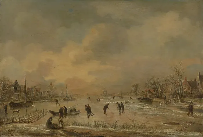 Framed Print : Winter Landscape with Houses, c1630-1670. Creator: Aert van der Neer Framed Print : Winter Landscape with Houses, c1630-1670. Creator: Aert van der Neer