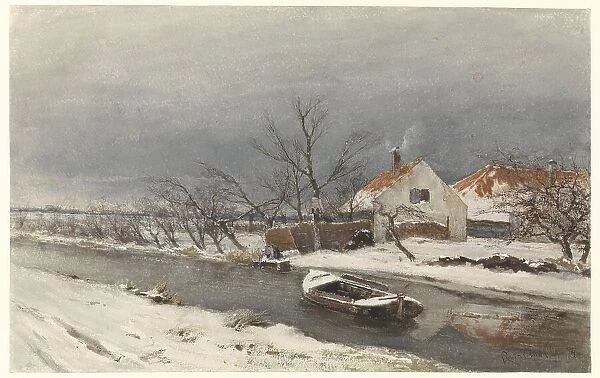 Winter landscape with houses by a canal, 1874. Creator: Louis Apol