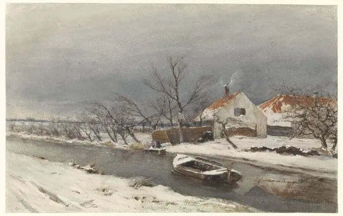 Framed Print : Winter landscape with houses by a canal, 1874. Creator: Louis Apol Framed Print : Winter landscape with houses by a canal, 1874. Creator: Louis Apol