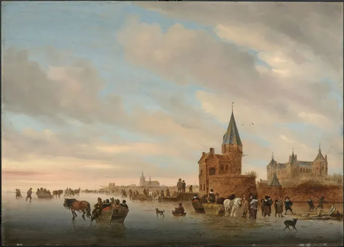 Framed Print : Winter Landscape with Ice pleasures in front of a Capriccio of the city of Arnheim, 1652. Artist: Ruisdael, Salomon Jacobsz, van (1600 / 3-1670) Framed Print : Winter Landscape with Ice pleasures in front of a Capriccio of the city of Arnheim, 1652. Artist: Ruisdael, Salomon Jacobsz, van (1600 / 3-1670)