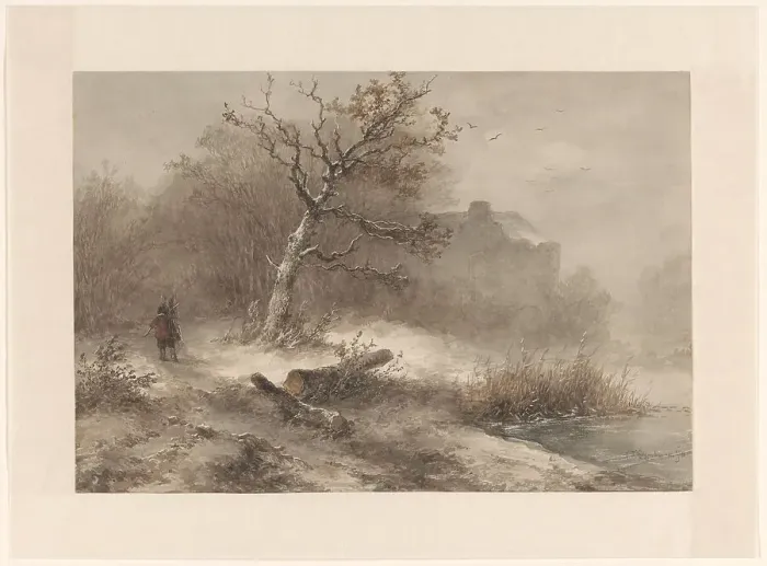Framed Print : Winter landscape with man collecting firewood, 1850. Creator: Johannes Franciscus Hoppenbrouwers Framed Print : Winter landscape with man collecting firewood, 1850. Creator: Johannes Franciscus Hoppenbrouwers
