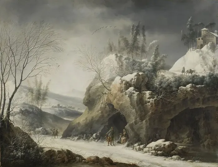 Framed Print : Winter Landscape with a Peasant Family, 1750. Creator: Francesco Foschi