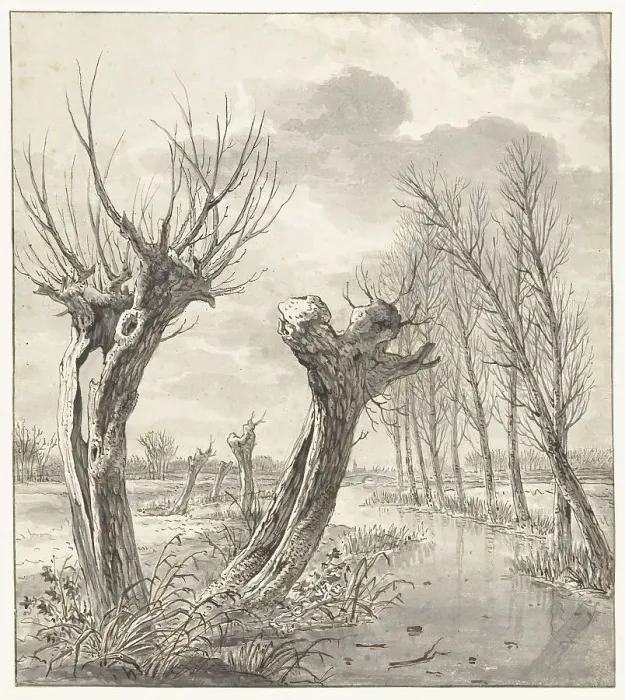 Framed Print : Winter landscape with pollard willows along a frozen ditch, 1766-1815. Creator: Jacob van Strij Framed Print : Winter landscape with pollard willows along a frozen ditch, 1766-1815. Creator: Jacob van Strij