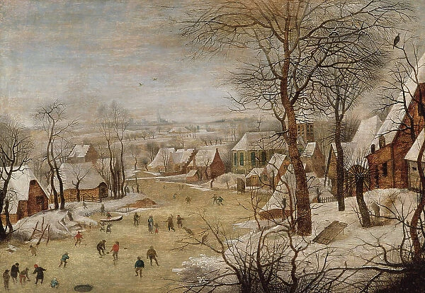 Winter Landscape with Skaters and a Bird Trap, early 17th century. Creator: Pieter Brueghel the Younger